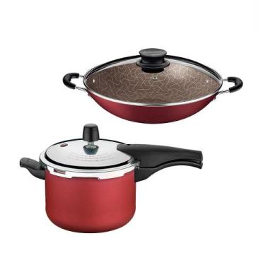 Imagem de KIT - Panela de Pressão 4,5L Vancouver Vermelha + 1 Panela WOK 36cm - 