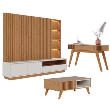 Imagem de Estante Home Theater Cancún Freijó Off White Matte com Mesa de Centro 