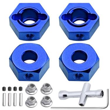 Imagem de Hobbypark Adaptadores de cubo de roda hexagonais de alumínio de 12 mm com porcas de trava para tensão de granito Arrma 1/10 MEGA 2WD granito 4X4 Big Rock Senton, conjunto de 4 (azul)