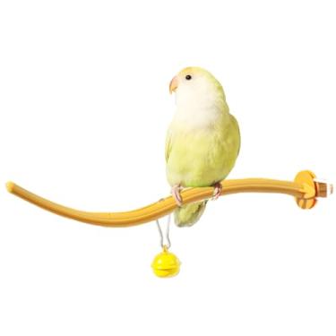 Imagem de Poleiros de pássaro com sino Canário Finch Budgie Cage Suporte universal de plástico para brinquedo adaptável a todas as gaiolas (original, amarelo)