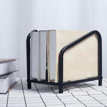 Imagem de DJAPWPX Suporte de disco de vinil, suporte de armazenamento de discos de metal, vintage, leve, prateleira de armazenamento de discos de vinil, suporte requintado para álbuns, livros, revistas