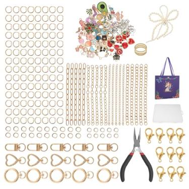 Imagem de Kit de fabricação de chaveiros de 315 peças, artesanato para fabricação de corrente de joias, incluindo 117 pingentes, 20 correntes extensoras, 25 clipes de chaveiro, acessórios de miçangas e alicates