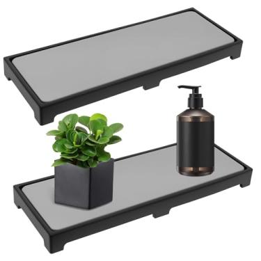 Imagem de kaimenhong Organizador de pia com 2 peças, organizador de pia de secagem instantânea, bandeja de pedra absorvente de água, bandeja de sabão de secagem rápida, saboneteira de maquiagem de secagem