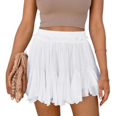 Imagem de Shorts Aoudery Flowy Linen Ruffle Butterfly Shorts brancos XS