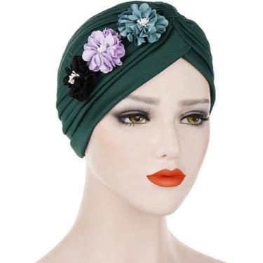 Imagem de Women's Stretch Twist Ruffle Turbans Head wrap Beanie Cover - HUOGUO