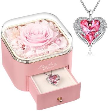 Imagem de Collar con Rosa Rosa Preservada y Alas de Ángel por NEWNOVE