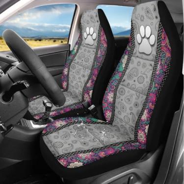 Imagem de gearider Capas de assento dianteiras de carro com pata de cachorro, boho, floral, 2 pacotes, capas de assento dianteiras, à prova d'água, capa protetora para o interior do carro