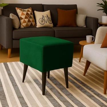 Imagem de Banquetas Quadrada Modelo Pé Removível Tecido de Sued Escrivaninha Puff Banquinho(Pé Ecológico Verde)