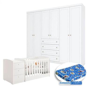 Imagem de Berço Multifuncional Atlanta E Guarda Roupa 6 Portas Americano Branco 
