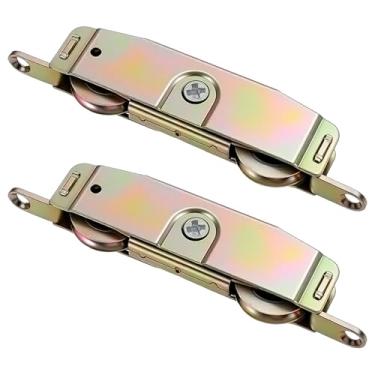 Imagem de PercyEffie Pacote com 2 rolos deslizantes para portas de pátio com rolamento de esferas de aço de 3,5 cm, rolos em tandem resistentes ajustáveis para portas de madeira e rolos de porta de pátio