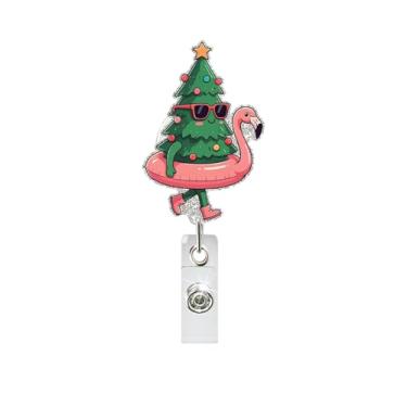 Imagem de Suporte de crachá de Natal QUNQINLI Carretel de crachá de Natal Clipe para enfermeiras de enfermagem, árvore de Natal, prata, glitter, porta-crachás, acrílico, retrátil, clipe jacaré para médico