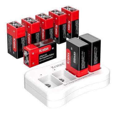Imagem de Baterias de lítio recarregáveis Kratax 9V 850mAh, pacote com 8 bateria