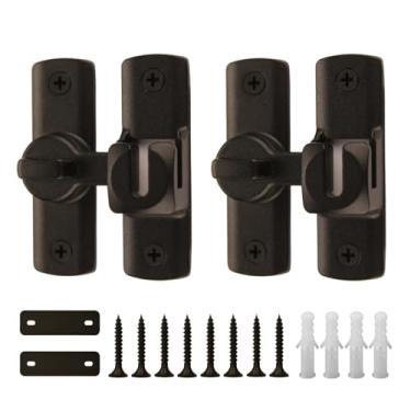 Imagem de Trava de porta de celeiro 90/180 graus com design de atualização de trinco, ferrolho de porta deslizante, ferragens de segurança, espaçadores espessos de cortesia (2 peças) - preto)