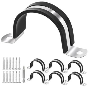 Imagem de Braçadeiras de tubo de 3,5 cm, braçadeira de fixação de tubos, braçadeira de aço inoxidável 304 e revestimento de borracha (6 peças 40 mm)