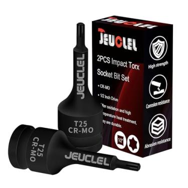 Imagem de JEUCLEL 2 peças T25 Torx Bit Socket, 1/5.1 cm Drive Torx Star 6 Pontos Soquete Bit Impacto, 7,5 cm, Aço Cr-Mo, Adaptador de Chave de Fenda para Chaves de Catraca Elétricas Parafusos de Fixação
