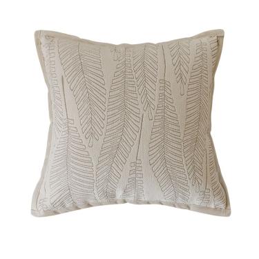 Imagem de Capa de almofada de pelúcia cremosa com bordado de folhas 45x45cm