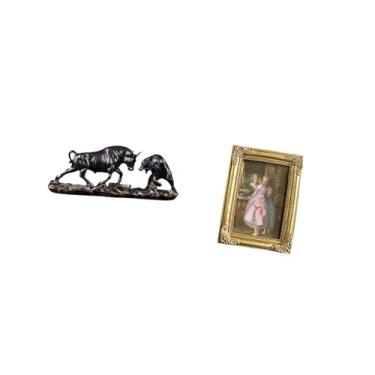 Imagem de Fenteer Escultura de Animal de Touro Urso Vaca Gado Feng Shui Moderno Moldura de Resina para Fotos Porta-cartões Pôster Porta-retratos de Vidro Frontal para M