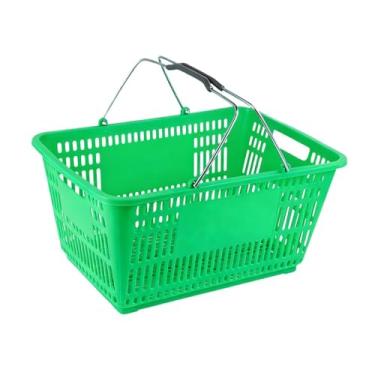 Imagem de Generic Cesto de compras organizador de supermercado em ferro, portátil e ergonômico, com alça, para alimentos, brinquedos, cosméticos, quarto e armário, Verde