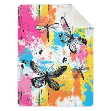 Imagem de Wassud Simple Line Art Dragonflies Cobertor de bebê macio para meninos meninas 76 x 101 cm, cobertor essencial leve e aconchegante para carrinho de bebê e viagem