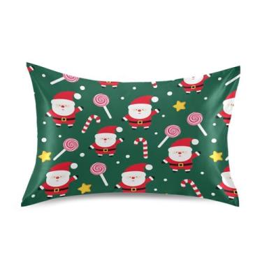 Imagem de Wassud Fronha de cetim Papai Noel e pirulito para cabelo e pele fronhas de seda lisa Queen Size Capas de travesseiro respiráveis com fecho de envelope