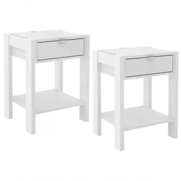 Imagem de Kit 02 Mesa De Cabeceira Com Tomada 1 Gaveta Az1016 Branco - TECNO MOB