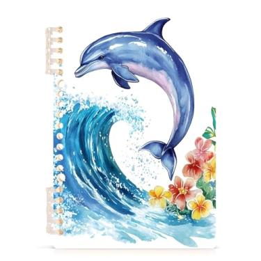 Imagem de Burbuja Caderno Aquarela Golfinho, Papel pautado universitário A5 com 60 folhas, fichário para escritório, 1 pacote