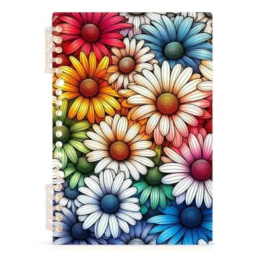 Imagem de Burbuja Caderno colorido de margaridas, papel pautado universitário A5 com 60 folhas, fichário para diário, trabalho, escritório, 1 pacote