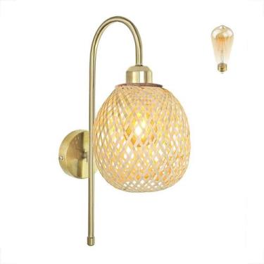 Imagem de Arandela Interna Dourada Bambu Fibra Natural Nat92 + Led - Acende A Lu