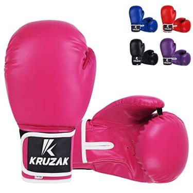Imagem de Luvas de boxe Kruzak simples para Sparring, Kickboxing, Muay Thai, artes marciais e lutas MMA – Luvas masculinas e femininas para treinamento e perfuração, rosa, 8 oz