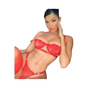 Imagem de Conjunto De Sutiã E Calcinha De Renda Transparente Floral Para Mulhere