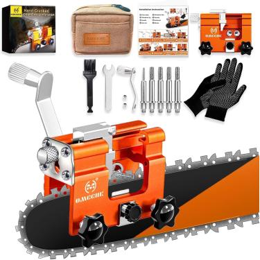 Imagem de OMCCHK Afiador de motosserra com bolsa de transporte, ferramenta de afiação de serra de corrente com 5 rebarbas, apontador universal de lâmina de serra de corrente, kit de afiar motosserra manual
