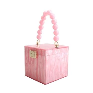 Imagem de KKFAUS Bolsa de acrílico com personalidade moderna pequena bolsa quadrada para celular, rosa, 12x12x12cm