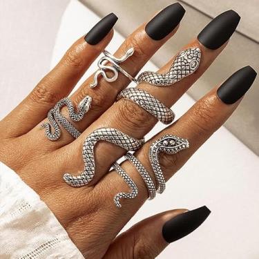 Imagem de Conjunto de anéis vintage góticos empilháveis texturizados punk ajustáveis joias para mulheres uso diário acessórios de fantasia presentes de amizade para mulheres, presentes de Natal para Dia dos