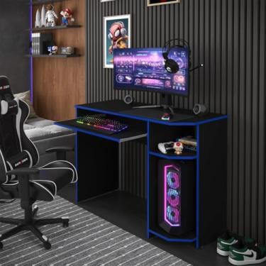 Imagem de Escrivaninha Gamer para Computador PC e Notebook com Suporte para CPU – Mesa de Estudo e Trabalho Compacta(PRETO/AZUL)