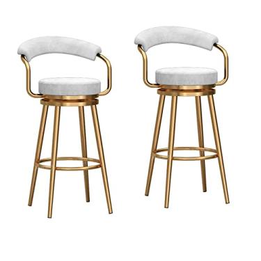 Imagem de Banquetas de altura para balcão, conjunto de 2 cadeiras de jantar giratórias modernas de 61 cm, bancos de bar dourados estofados de veludo, bancos de ilha com suporte de 150 kg, branco nº 5