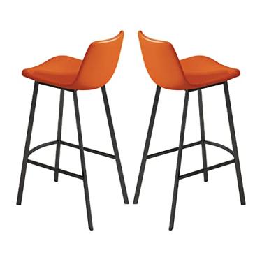 Imagem de Banquetas de bar de metal, conjunto de 2 banquetas de metal preto com altura para balcão de couro PU, cadeiras de ilha de cozinha, bancos de bar industriais, pub com encosto e apoio para os pés
