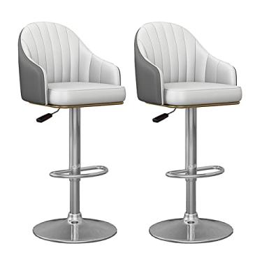 Imagem de Conjunto de 2 banquetas giratórias de couro de poliuretano, cadeiras de bar ajustáveis em altura com banco de bar giratório nas costas, bancos de balcão de cozinha, decoração de cadeiras de jantar