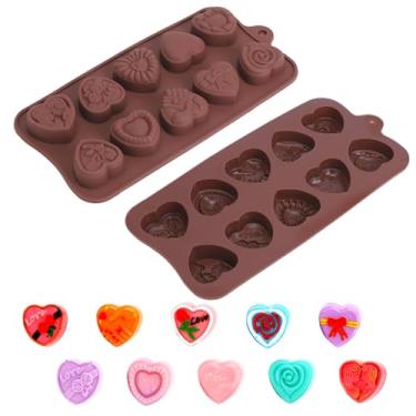 Imagem de 2 moldes de chocolate de coração, moldes em forma de rosa amor de 10 cavidades, moldes de cozimento antiaderentes para velas de sabão artesanais, gelatina, doce, cubos de gelo