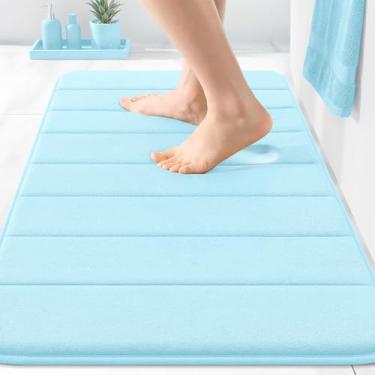 Imagem de OLANLY Tapete de banho listrado de espuma viscoelástica 76 x 50 cm, tapetes de banheiro absorventes super macios, secagem rápida, tapetes de chuveiro laváveis na máquina, tapete de banho, acessórios