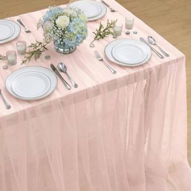 Imagem de Horaldaily Toalha de mesa de gaze rosa blushing 132 × 187 cm, retangular de gaze, capa de queijo rústica boho para festa de casamento, chá de bebê, decoração de casa