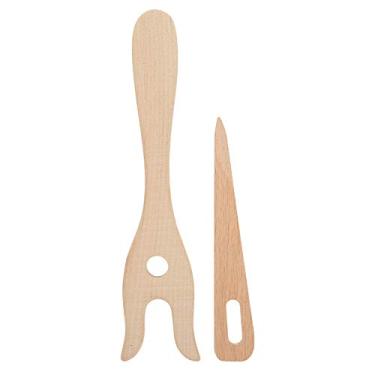 Imagem de Garfo de tricô de madeira Agulha de olho pequeno Conjunto multifuncional de ferramentas de tricô DIY Kits de artesanato em madeira de faia feitos à mão para iniciantes Tecelões