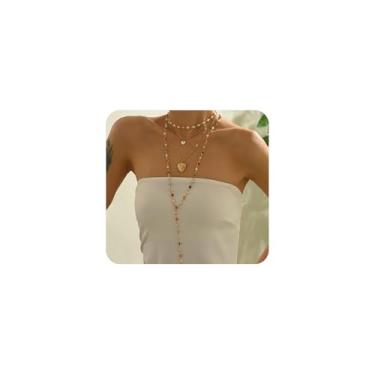 Imagem de GIGB PBDK Conjunto de colar de gargantilha de coração para mulheres, corrente de corpo colorido, colares em camadas, colar longo, com pingente de coração, presente de dia dos namorados, Large, Liga de