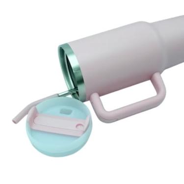 Imagem de Copo Térmico Inox 304 com Canudo e Alça | Garrafa Térmica de 1,2 Litros (1200ml) para Academia, Trabalho e Viagem(ROSA CLARO)