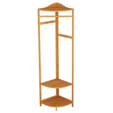 Imagem de Cabide de entrada com banco de armazenamento de sapatos, suporte de madeira com prateleira de armazenamento de 2 camadas e varão, organizador multifuncional