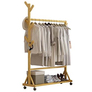 Imagem de Cabideiro, suporte independente de 158 cm com 6 ganchos e prateleira, para sala de estar, quarto, armazenamento com roda universal