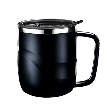 Imagem de Xícara de café de grande capacidade de 397 g de aço inoxidável com tampa, bule de café portátil, copo de chá de leite, pode ser usado para viagens diárias (preto)