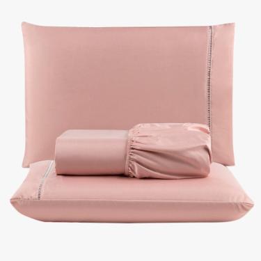 Imagem de Jogo De Lençol Peletizado 400 Fios Queen 3 Peças - Casa - Hotel - Pousada - Salmão