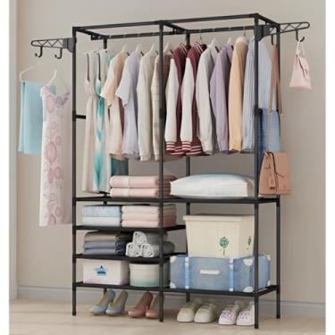 Imagem de Guarda Roupa Portatil Arara Multifuncional Desmontavel Armario De Roupa Cabideiro Chão Sapateira(2 Divisorias,Aleatorio)