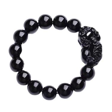 Imagem de Pulseira Faux Obsidian Pixius de 10 mm com miçangas para homens e mulh