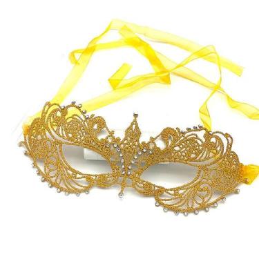 Imagem de Máscara de cosplay, renda dourada, meia face, acessório de fantasia de
